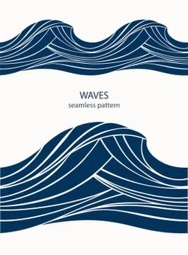 Marine seamless pattern with stylized blue waves on a light back Illustrazione stock