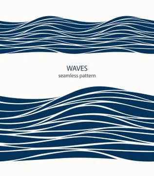 Marine seamless pattern with stylized blue waves on a light back Stock Illustration