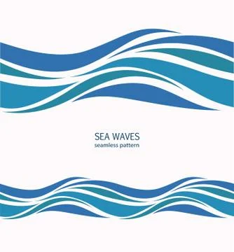 Marine seamless pattern with stylized blue waves on a light back Stock Illustration