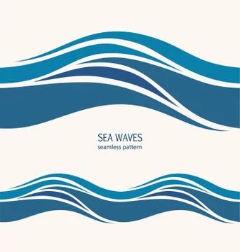 Marine seamless pattern with stylized blue waves on a light back Illustrazione stock