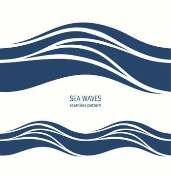 Marine seamless pattern with stylized blue waves on a light back Stock Illustration
