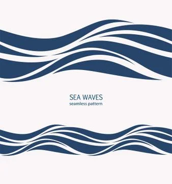 Marine seamless pattern with stylized blue waves on a light back Stock Illustration