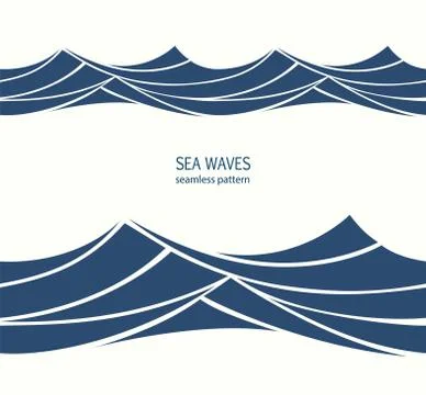 Marine seamless pattern with stylized blue waves on a light back Illustrazione stock