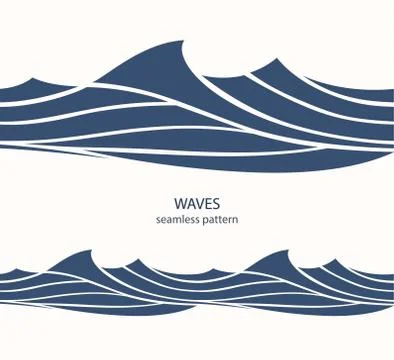 Marine seamless pattern with stylized blue waves on a light back Stock Illustration