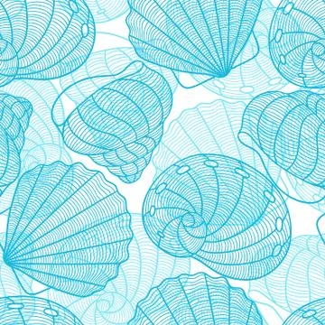 Marine seamless pattern with stylized seashells. Background made without Illustrazione stock