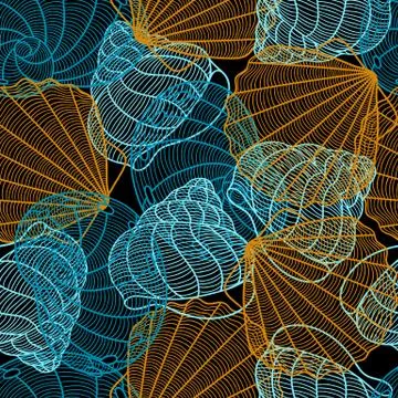 Marine seamless pattern with stylized seashells. Background made without Stock Illustration