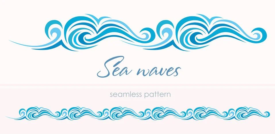 Marine seamless pattern with stylized waves on a light backgroun Stock Illustration