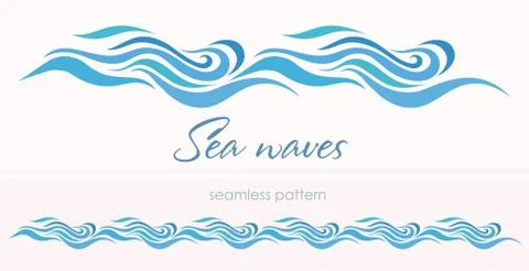 Marine seamless pattern with stylized waves on a light backgroun Stock Illustration