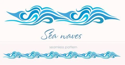 Marine seamless pattern with stylized waves on a light backgroun Stock Illustration
