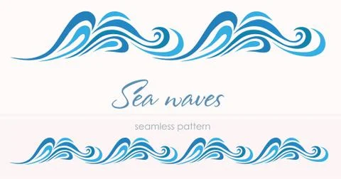 Marine seamless pattern with stylized waves on a light backgroun Stock Illustration