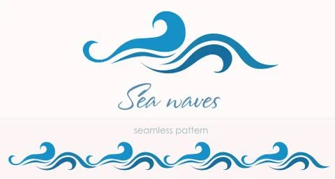 Marine seamless pattern with stylized waves on a light backgroun Stock Illustration