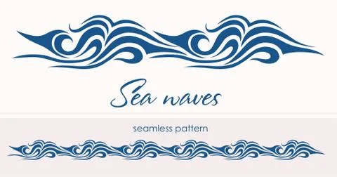 Marine seamless pattern with stylized waves on a light backgroun Stock Illustration