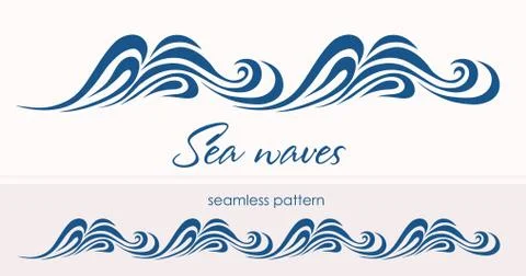 Marine seamless pattern with stylized waves on a light backgroun Stock Illustration