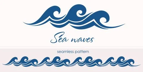 Marine seamless pattern with stylized waves on a light backgroun Stock Illustration
