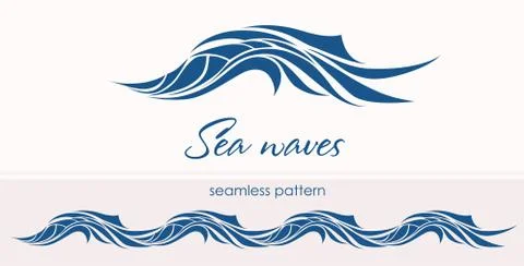 Marine seamless pattern with stylized waves on a light backgroun Stock Illustration