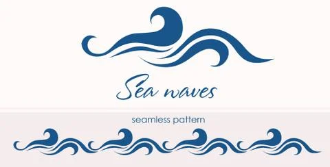Marine seamless pattern with stylized waves on a light backgroun Stock Illustration