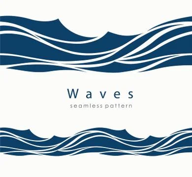 Marine seamless pattern with stylized waves on a light backgroun Stock Illustration
