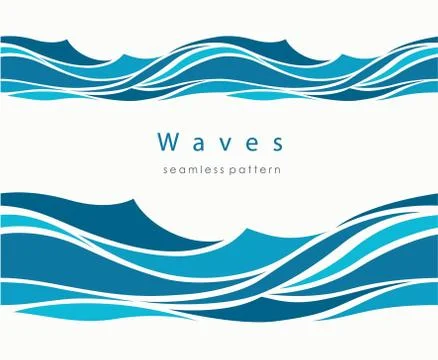 Marine seamless pattern with stylized waves on a light backgroun Stock Illustration