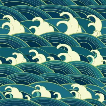 Marine seamless pattern with water waves Stock Illustration
