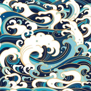 Marine seamless pattern with water waves Stock Illustration