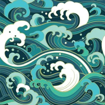 Marine seamless pattern with water waves Stock Illustration