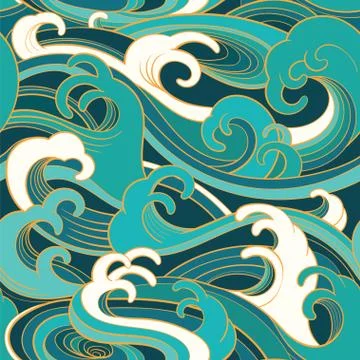 Marine seamless pattern with water waves Stock Illustration