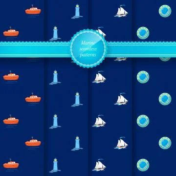 Marine Seamless Patterns 스톡 일러스트