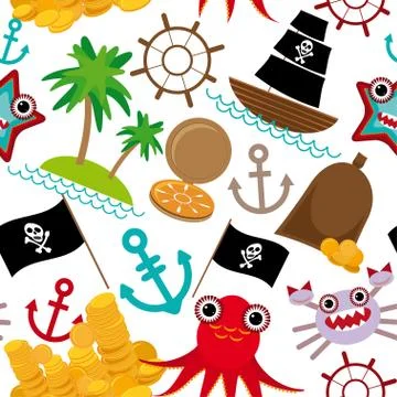 Marine seamless pirate pattern on white background. Stock Illustration