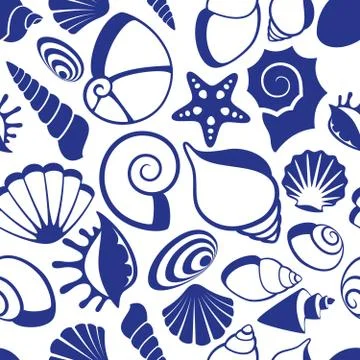 Marine seamless vector pattern with sea shells Illustrazione stock