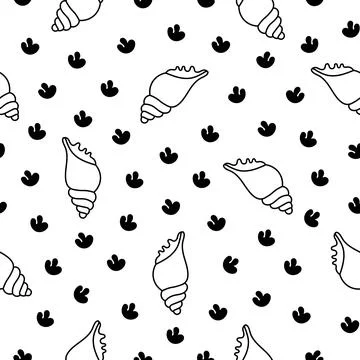 Marine seashell. Seamless pattern. Coloring Page. Illustrazione stock