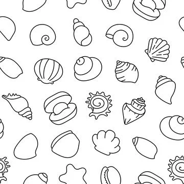 Marine seashell. Seamless pattern. Coloring Page. Illustrazione stock