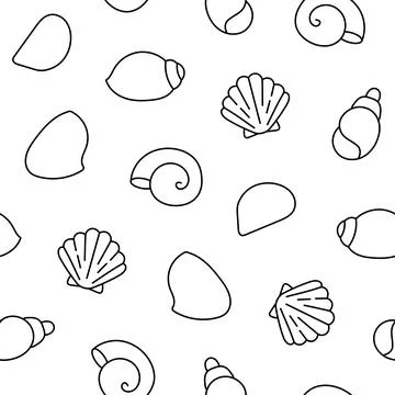 Marine seashell. Seamless pattern. Coloring Page. Stock Illustration