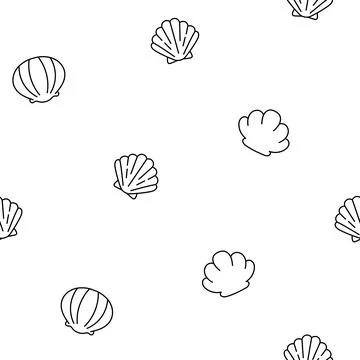 Marine seashell. Seamless pattern. Coloring Page. Stock Illustration