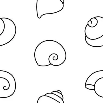 Marine seashell. Seamless pattern. Coloring Page. Stock Illustration