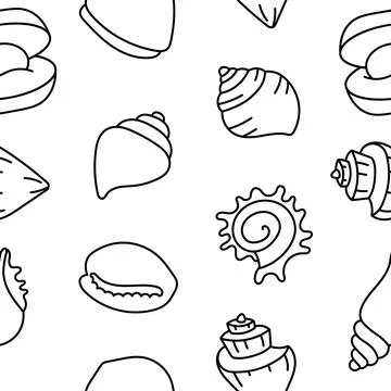 Marine seashell. Seamless pattern. Coloring Page. Stock Illustration
