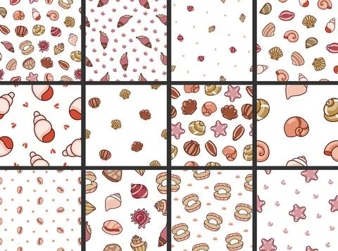 Marine seashell. Seamless pattern. Illustrazione stock