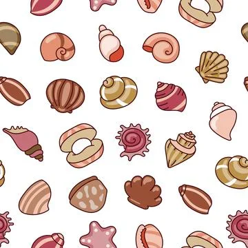 Marine seashell. Seamless pattern. Stock Illustration
