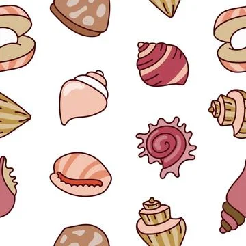 Marine seashell. Seamless pattern. Illustrazione stock
