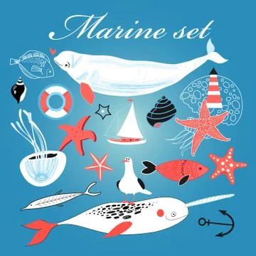 Marine set of different elements Stock Illustration