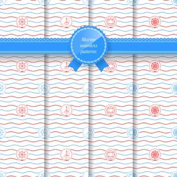 Marine Set of Seamless Patterns 스톡 일러스트