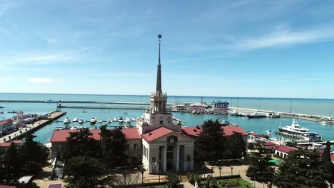 Marine station - station complex Port of Sochi in the central region of Sochi Stockbeeldmateriaal 101826888