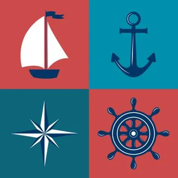 Marine symbol. Nautical design elements. Stock Illustration