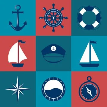 Marine symbol. Nautical design elements. Stock Illustration
