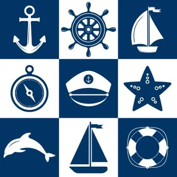 Marine symbol. Nautical design elements. Stock Illustration