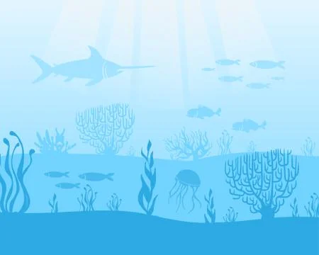 Marine theme, background with fish and algae cartoon vector illustration Illustrazione stock