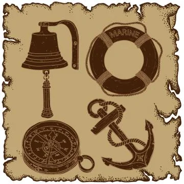 Marine theme icons set Illustrazione stock