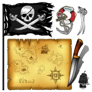 Marine theme icons set Stock Illustration