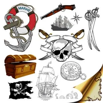 Marine theme icons set Stock Illustration