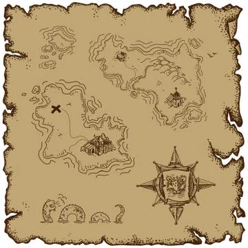 Marine theme, old map Illustrazione stock