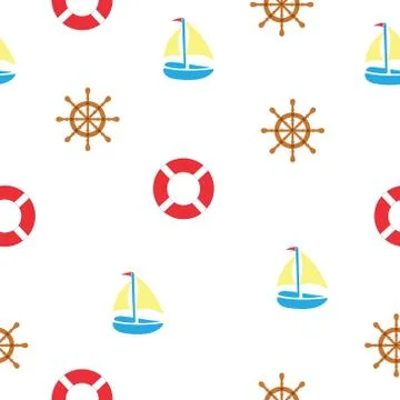 Marine theme pattern. A ship, a helm, a circling circle イラスト素材